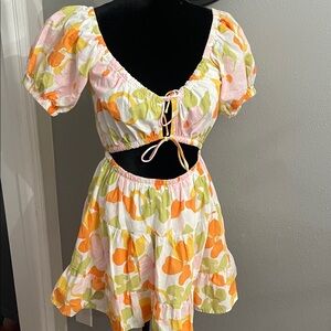 Sabo Kalluah Dress Women's Small Cutout Waist Dusty Floral Cotton Sundress Retro